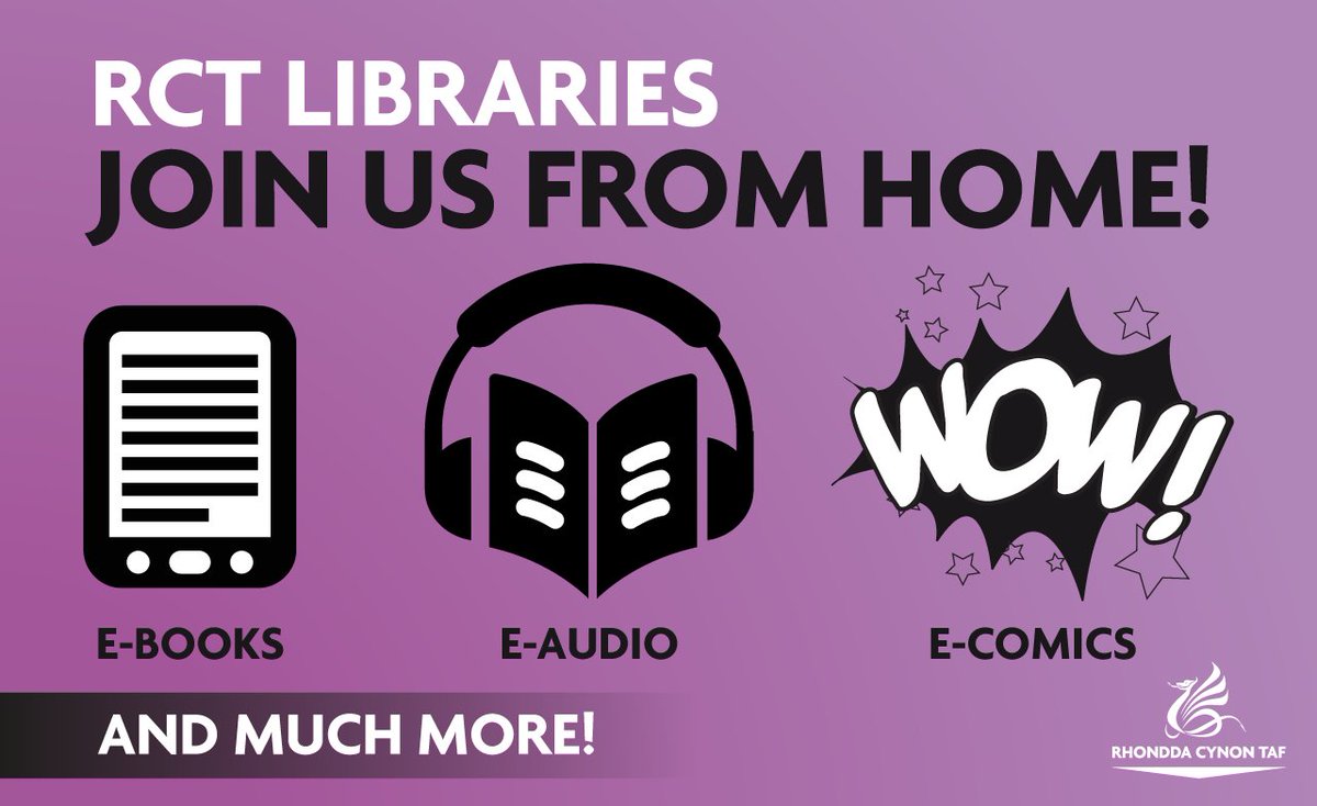 RCTCouncil's tweet photo. From downloading books, e-audio and comics to viewing photo archives and learning a new language – you can access numerous FREE resources through the RCT Library Service, from the comfort of your home. Details here: https://t.co/jiWS9LsZhy https://t.co/30VRW4IsHR