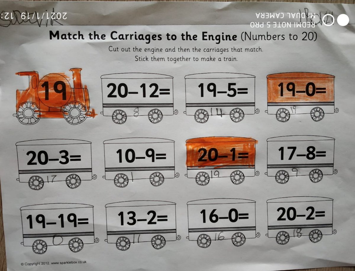 PrasadPai13's tweet photo. @TweetsChadwick @UpdatesMcDermot 
Week 2: 19.01.2021 Satvik Pai
1) Subtraction Train for 19
2) Subtraction train for 5
3) Scotland Flag colouring and some discussion on Facts about Scotland
4) Singing Dad book read https://t.co/lcuxFFNH5w