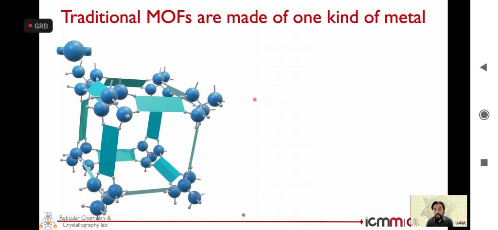 celiacb90's tweet photo. Great talk from @felipegandara80 

#GE3CSymposium @ge3c2021 @GE3C_news 
#MOFs https://t.co/RhpVBioCfZ