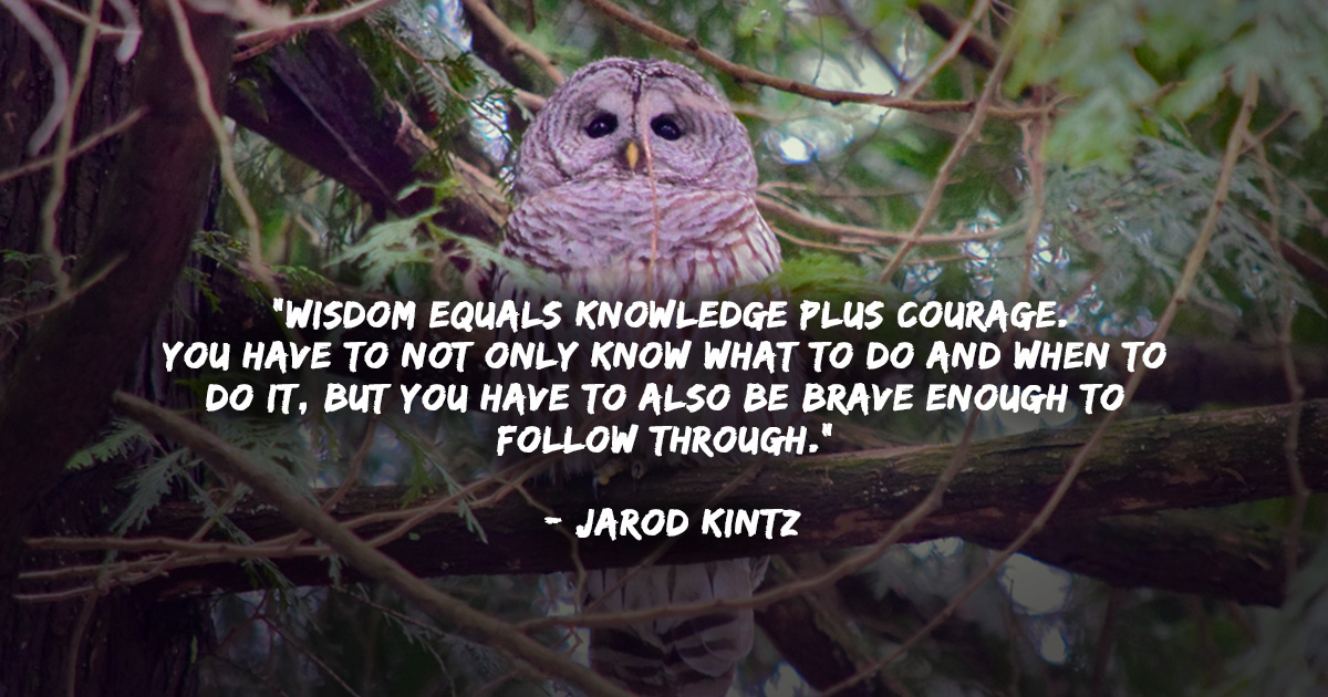BeckFuneral's tweet photo. "Wisdom equals knowledge plus courage. You have to not only know what to do and when to do it, but you have to also be brave enough to follow through." - Jarod Kintz https://t.co/Rv80iavHeU