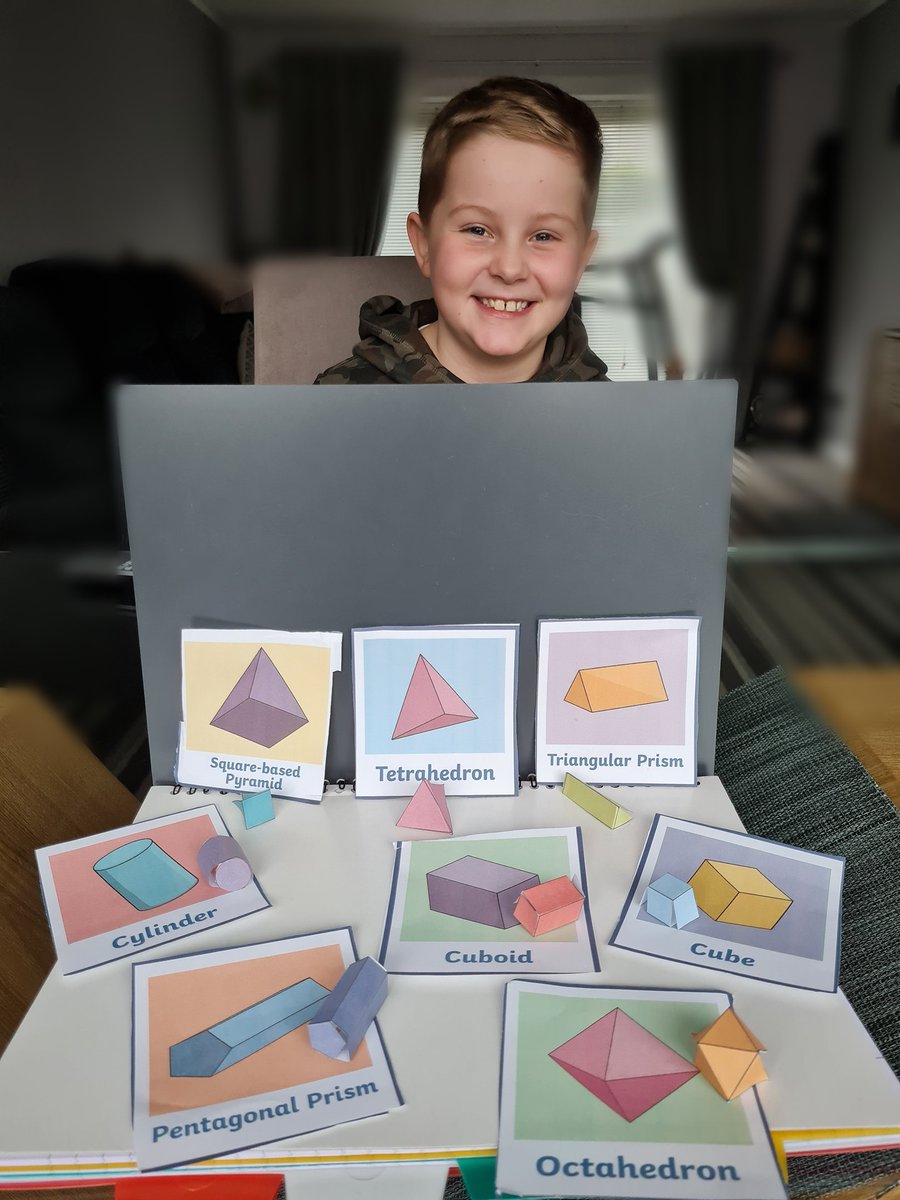 annburkey's tweet photo. Cameron completing his @WhiteleesPS #homeschooling Maths today. Using Nets to find and create 3D shapes. https://t.co/zd5ZL7baOD