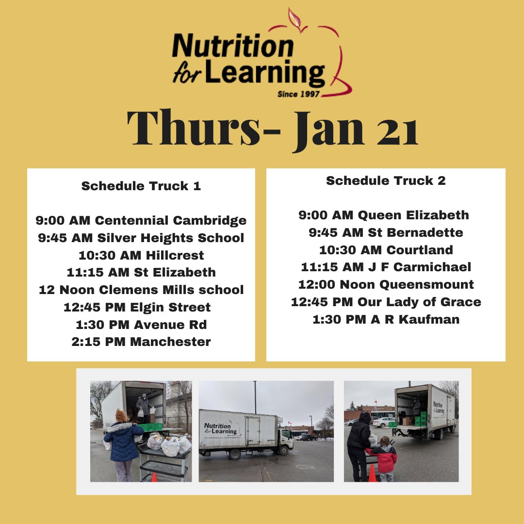 Nutrition4Learn's tweet photo. Schedule updated to include Queen Elizabeth School on THURSDAY https://t.co/Dr9hg9Nm0g