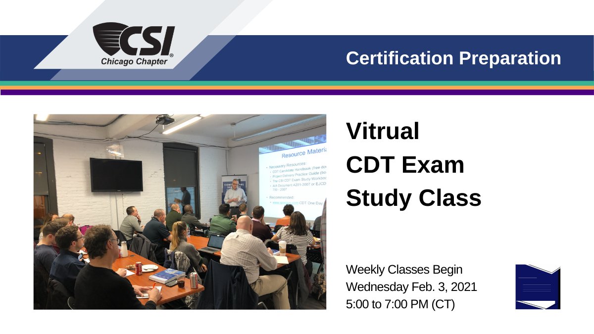 ChicagoCSI's tweet image. Are you taking the CDT Certification Exam in 2021? If so we can help you prepare. Learn more and register for our CDT Exam Study Class that begins on Feb. 3rd. csiresources.org/chicagochapter…
 #csichicago #cdtcertification #studyclass