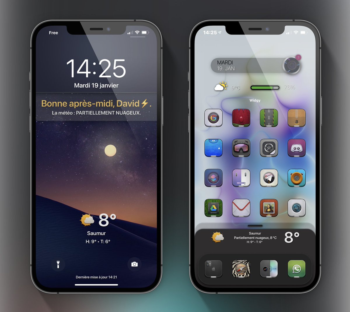TeboulDavid1's tweet photo. Final setup for today โก๏ธ
.
.
๐ Real Weather V1 @thewaytozion
๐ Icons @Attairdu57slm & @MtK__Design lightAE
๐ Wall @Alan140503
.
.
#iPhone12ProMax
#ios14homescreen
#ios14icons
#nojailbreak
#wallpaper
@screenshot_pro
#iOS144beta2
#Widgy me https://t.co/OirCwMybfu
