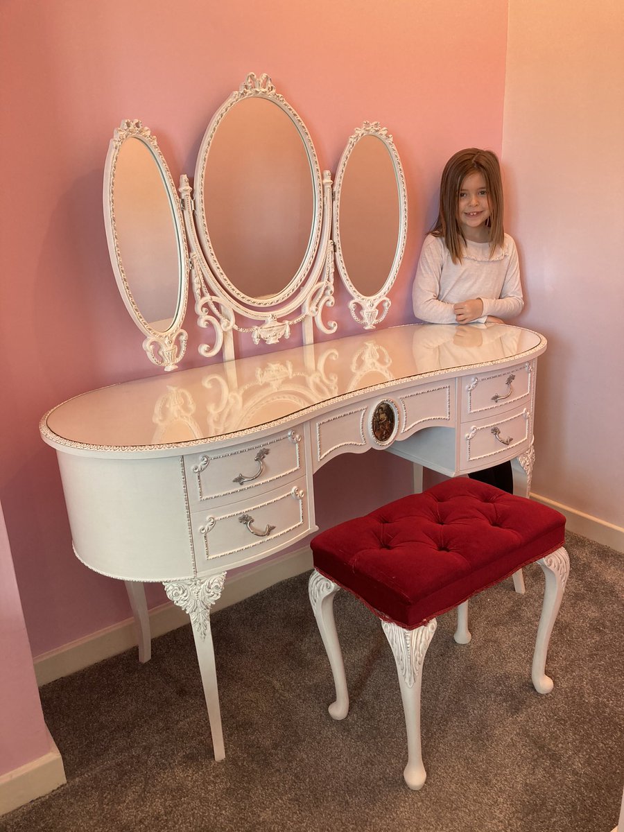 Elsie’s completed dressing table, before &amp; after. Inspired by her love of <a href="/TheRepairShop/">The Repair Shop</a>. Not bad for a first attempt! Just got to wait to get someone to cover the stool! <a href="/W_K_Restoration/">Will Kirk</a> @Jay_n_Co <a href="/DominicChinea/">dominic chinea</a> @teddybearladies <a href="/sonnaz_/">SONNAZ</a>  #futurerestorer #furniture #goodjobdone