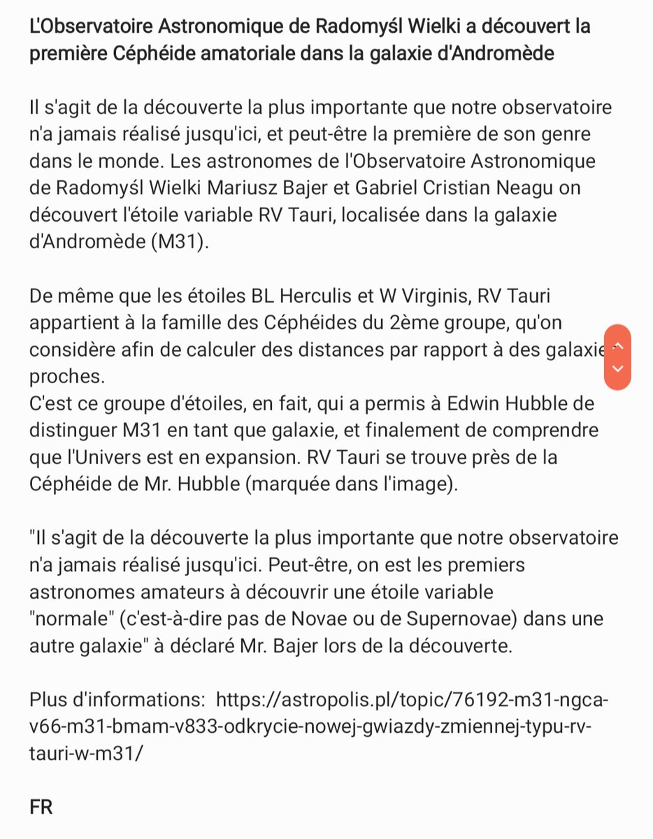 AstroWielki's tweet photo. On vient de découvrir la première #Céphéide amatoriale dans le monde!!! L'#étoile #RVTauri représente notre exploit le plus important jusqu'ici, et probablement le premier dans le monde.
Note de presse attachée.
#AstroClous #Astronomie #Découverte https://t.co/hWuHomLkjk
