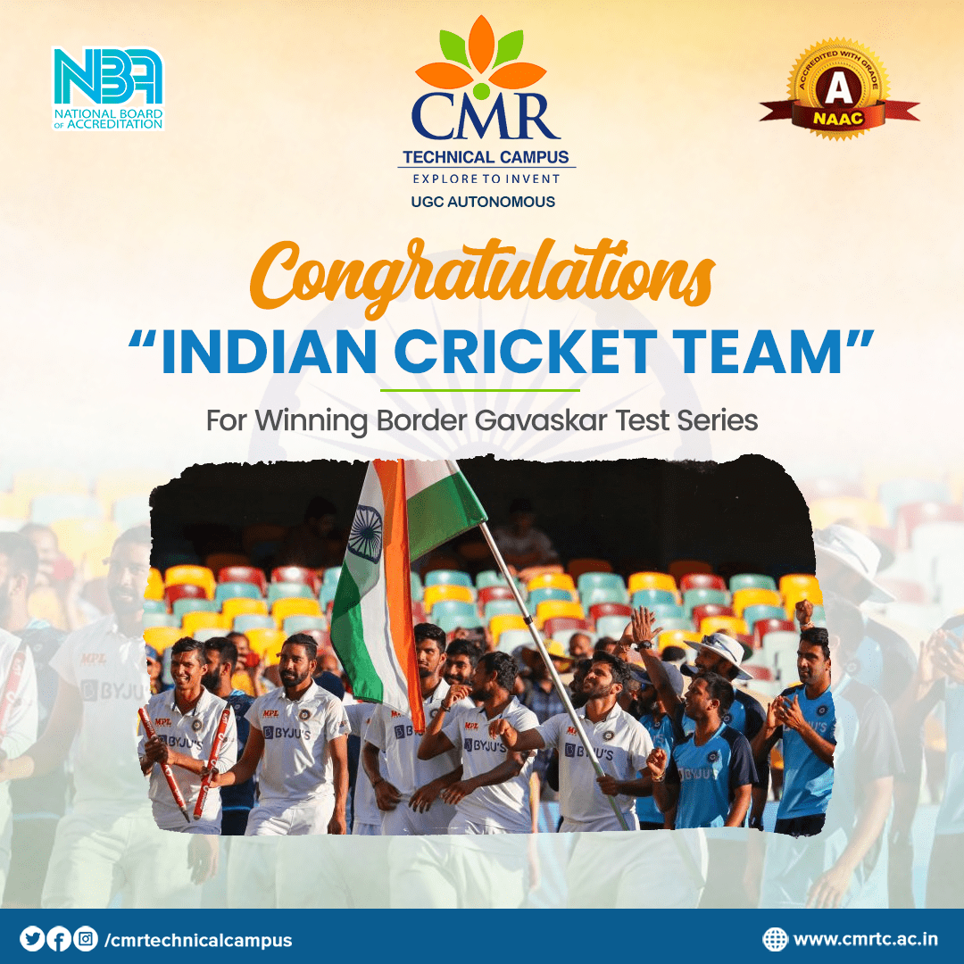 CMRTCofficial's tweet photo. Congratulations to Team India on the stunning and historic victory against Australia. Fighting against all odds and injuries, our players have shown great courage and resilience to win the series.
Hats off to the champions. Well played Team India.
#CMRTechnicalCampus #Congratul https://t.co/uFM63C0W7T