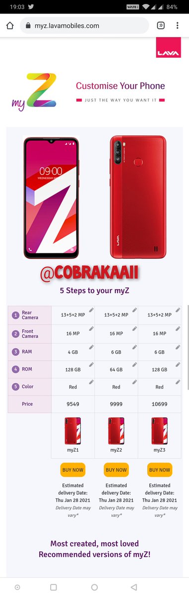 CobraKaaii's tweet photo. #BuildYourMyZ
Created 3 versions of myZ for the photographer in me. Keeping in view the budget & Storage, myZ is the second version with 6GB+64GB storage & 13+5+2 MP triple camera.
@LavaMobile #WorldFirstByLava #ProudlyIndian
Guys create your myZ
@19nsverma
@akadud
@Geeta5122005 https://t.co/eNY9BBpQ2o