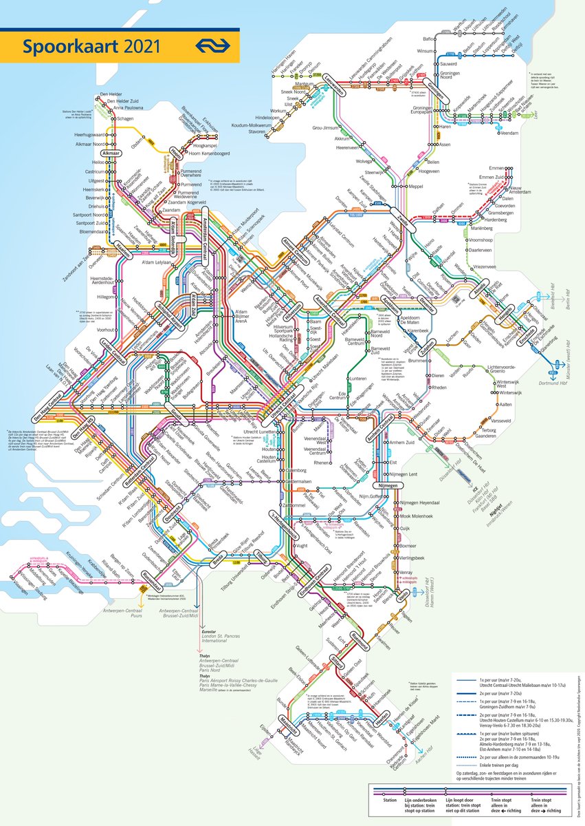 modacitylife's tweet photo. Nederlandse Spoorwegen boasts 3,400 km of train track connecting 410 stations—at least one in every single municipality in the country.

With 81% of the population living within 7.5 km—comfortable cycling distance—of a station, the national railway operates like a national metro. https://t.co/dAyeBNQBvs