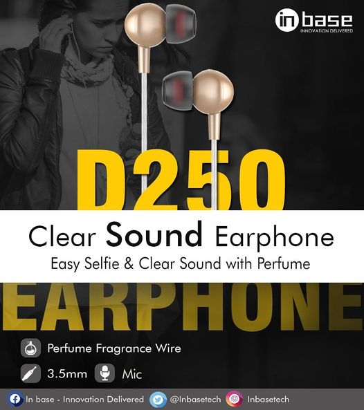 Inbasetech's tweet photo. Inbase D250 Clear Sound Earphone Comes With Perfume Fragrant Wire. Enjoy Music Like Never Before #Audio #Earphone #Headset #InnovationDelivered https://t.co/sqGc33bsuw