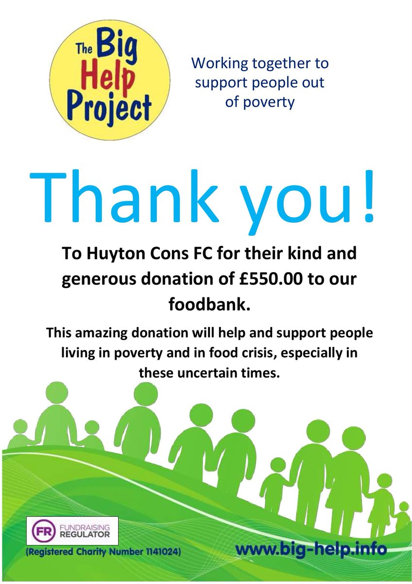 Thank you so much to Huyton Cons FC for your kind and generous donation of £550.00 to Knowsley Foodbank!! There's no football on at the moment so the lads and people involved in the club all made donations for the foodbank instead. 💛
This will go a long way in helping and...