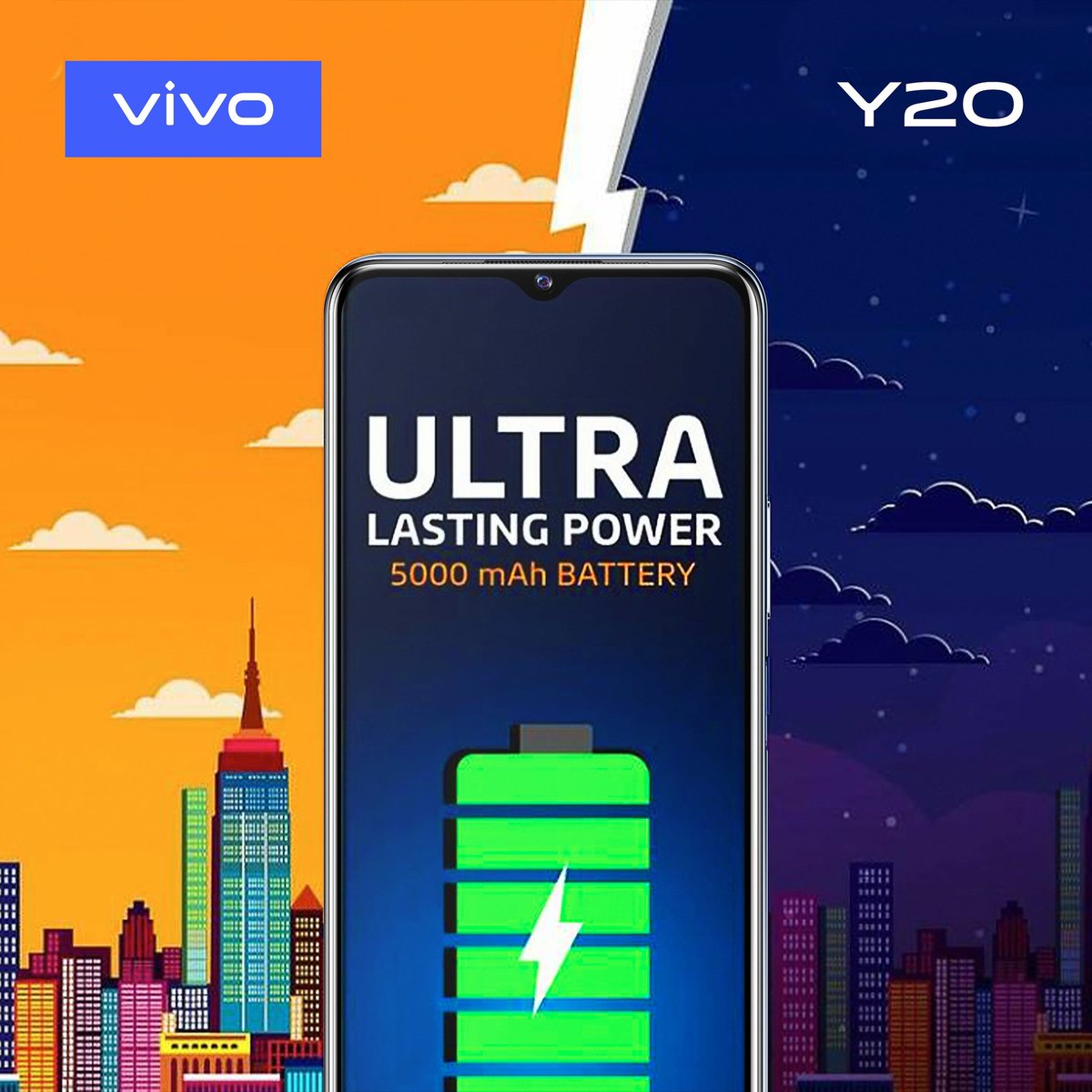 vivo__Nigeria's tweet photo. The 5000mAh battery on the Y20 3GB/4GB has enough power to enable you capture more fun all day and all night long. 

Both the Y20 3GB - ₦69,900 and Y20 4GB - ₦74,900 are available for purchase at all authorised retail stores nationwide 

#vivoNigeria #Y20 #MorePowerMoreFun https://t.co/tWNNCPx8Es
