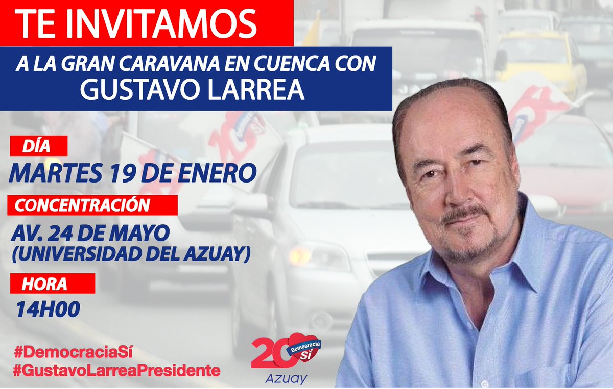 AzuaySi's tweet photo. Esta tarde, nos acompña en lanhran caravana #GustavoLarreaPresidente en #Cuenca ❤🚗🚲🚙 https://t.co/IgJgm56FEd