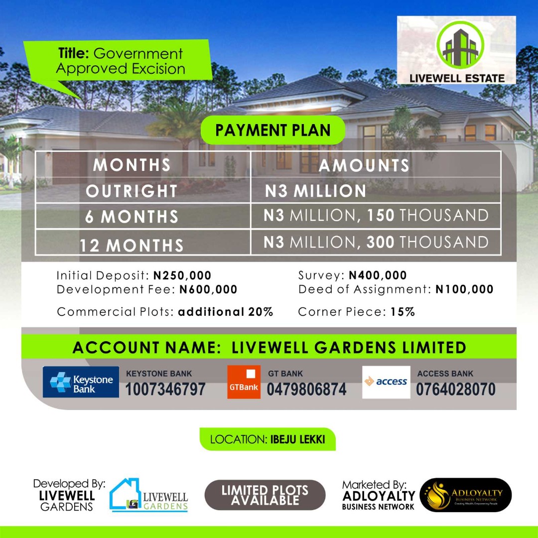 Adloyalty_bn's tweet photo. ESTATE OF THE DAY

LIVEWELL ESTATE is a proposed beautiful habitation, so serene and surrounded by natural splendour. A place with an atmosphere that welcomes you home. You would love to be here.

#adloyaltybn #realestate #realtors  #propertyinvestment #property #land #investment https://t.co/7sf9EDs64a