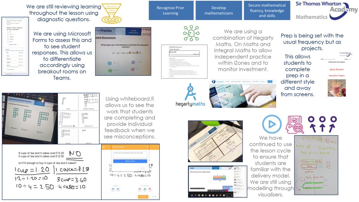 STWAMathematics's tweet photo. We have adapted our teaching to apply to remote learning over the past few weeks. This is how we have done it. Any other remote learning ideas welcomed! #mathschat #mathdcpd We have used @hegartymaths @MicrosoftTeams @WhiteboardFi @onmathsuk @Integral_Maths @MaltbyLearning https://t.co/gXl2Up5Txe