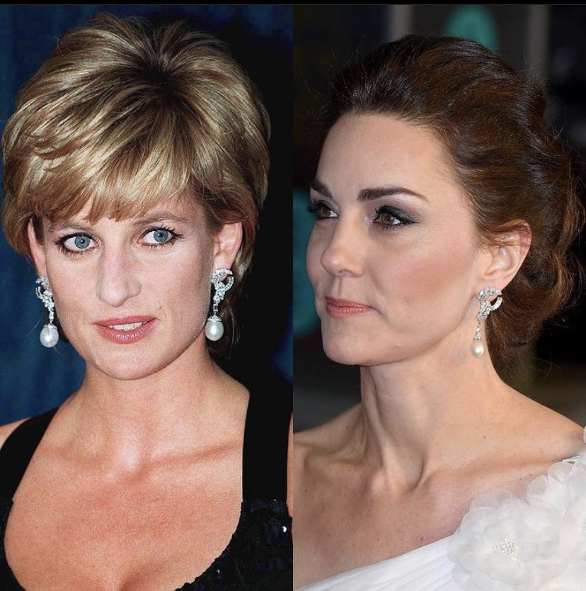 4. Diamond and South Sea Pearl Earrings: diamonds and pearls. The Duchess changed the pearls into smaller and more oval ones  The pearls seems to be the ones from another pair of Diana’s earrings (pic 2)