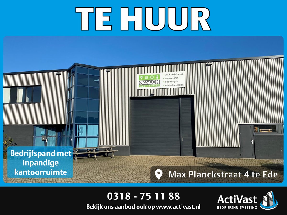 ActiVast's tweet photo. Te Huur: #Bedrijfspand van ca. 525 m² met inpandige kantoorruimte. Het pand bevindt zich op een goede locatie aan de Max Planckstraat te #Ede. Meer weten? Neem contact met ons op of kijk op https://t.co/QtmiEor62H https://t.co/CVvpdLwd9O