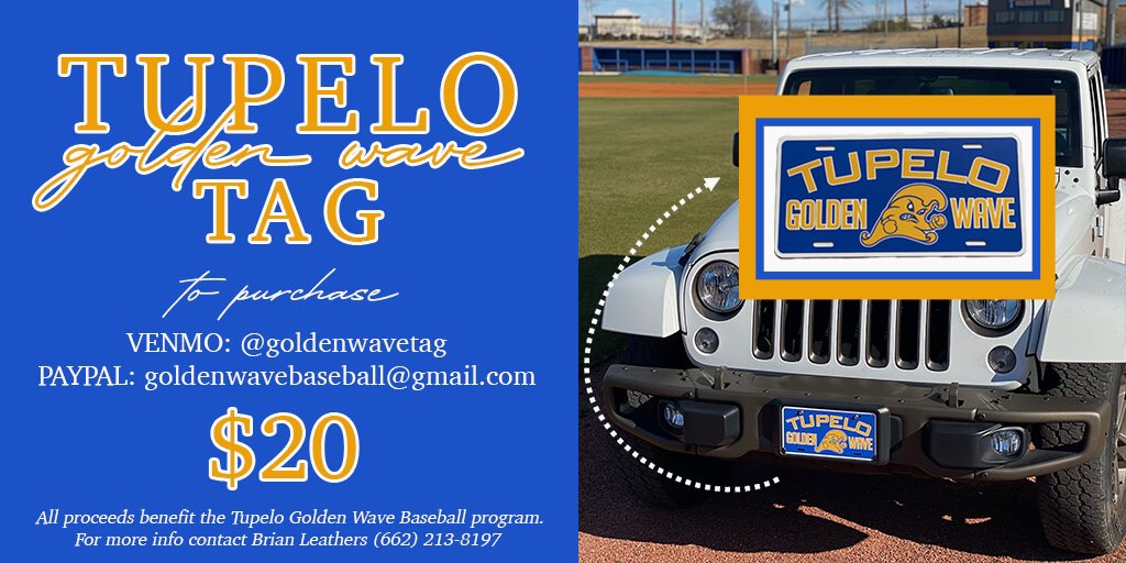 TupDiamondClub's tweet image. Tupelo Golden Wave Car Tags are here! 🔥 🔥 Get yours today and show your school and community spirit!! Pay via Venmo or PayPal. Pick up @ Flourish Paper 123 S. Industrial Rd, Tupelo (Proceeds to THS Golden Wave Baseball)