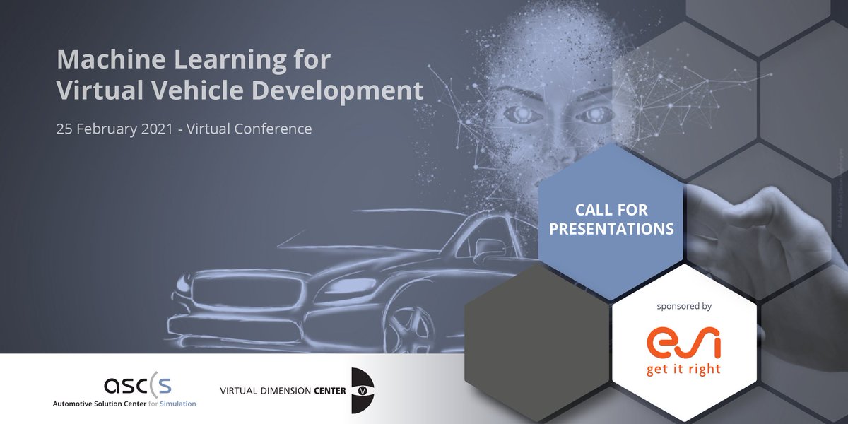ASCS_eV's tweet photo. Share your expertise on the topic #AI-assisted #automotive #engineering. CFP is open till 27 January 2021.
More information: https://t.co/l51h7SxXxh
Event hosted by @ASCS_eV and @VDC_Fellbach
Sponsored by
@ESIgermany / @ESIgroup
#machinelearning #cae #vr #ascs #simpulse https://t.co/90Uco3K8i0