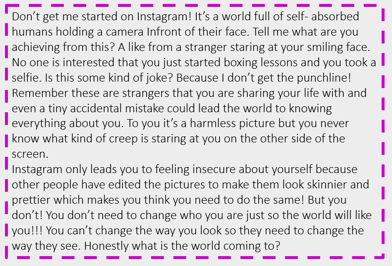 English_JTHS's tweet photo. Y7 student JH not only uses some great language devices, but also shares some worthy advice on using social media. #JTHSEnglish #onecommunity https://t.co/pNVCuPnfSj