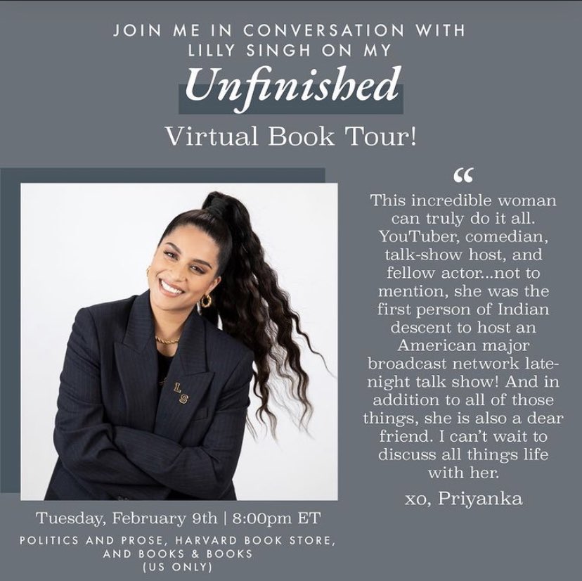 priyankachopra's tweet photo. . @GlennonDoyle, @Lilly, @nickjonas and @Edward_Enninful help me kick off the tour, and I can’t think of a better, or more inspiring, group of people to help me introduce this labour of love to the world.

(2/4) https://t.co/Uqtt5SRhgx