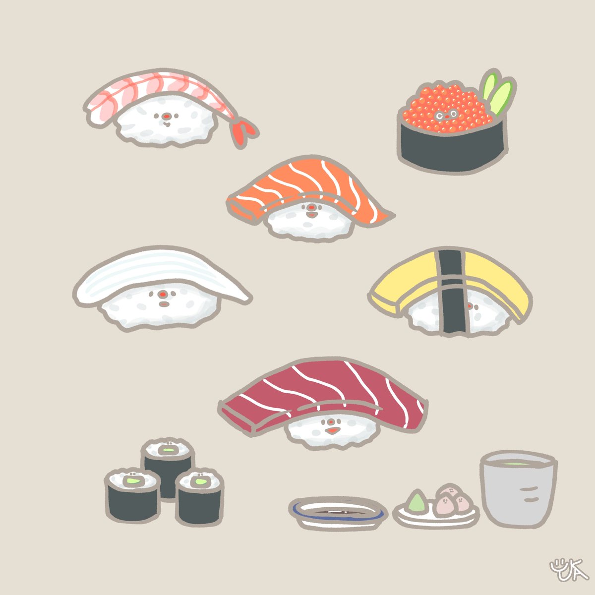 ゆかいず 359 おすしせっと お寿司食べたい Ibispaintx Illustration イラスト おえかき お絵描き 1日1絵 絵 ゆるいイラスト ゆるい絵 寿司 お寿司