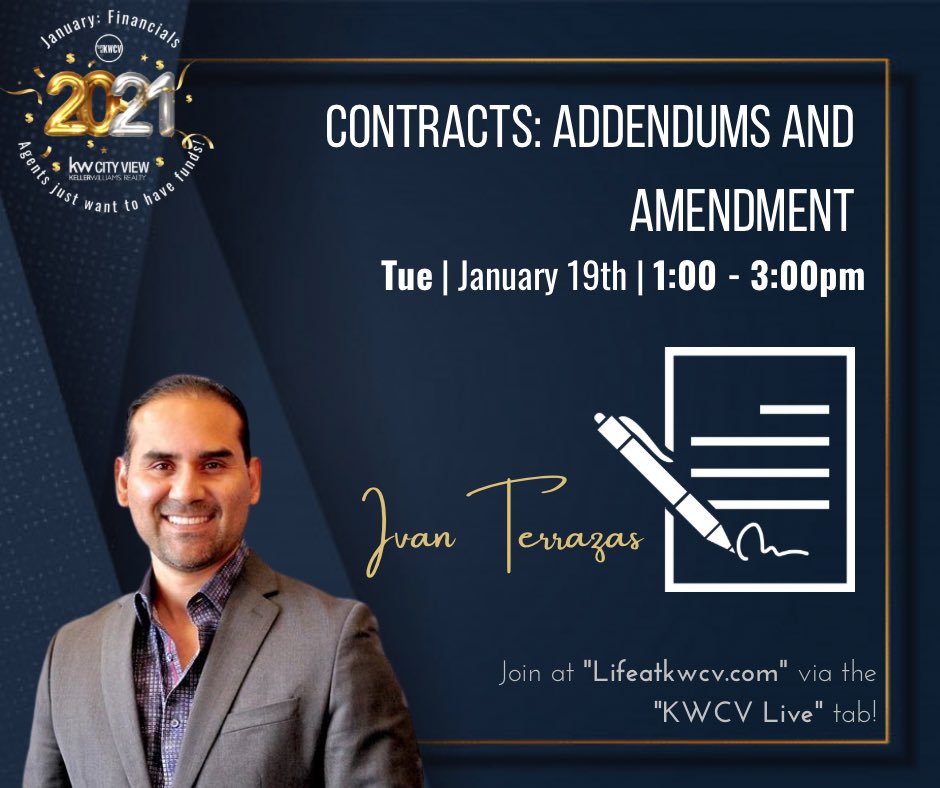 KW_cityview's tweet image. 🚨January 18th - 22nd Week At Glance 🚨

Today we have our weekly Team Meeting call at 11am, featuring Jeff Hamilton with our Local Market Update! We then have Contracts: Addendums and Amendments with Juan Terrazas from 1 to 3pm! 

#kwcv #lifeatkwcv