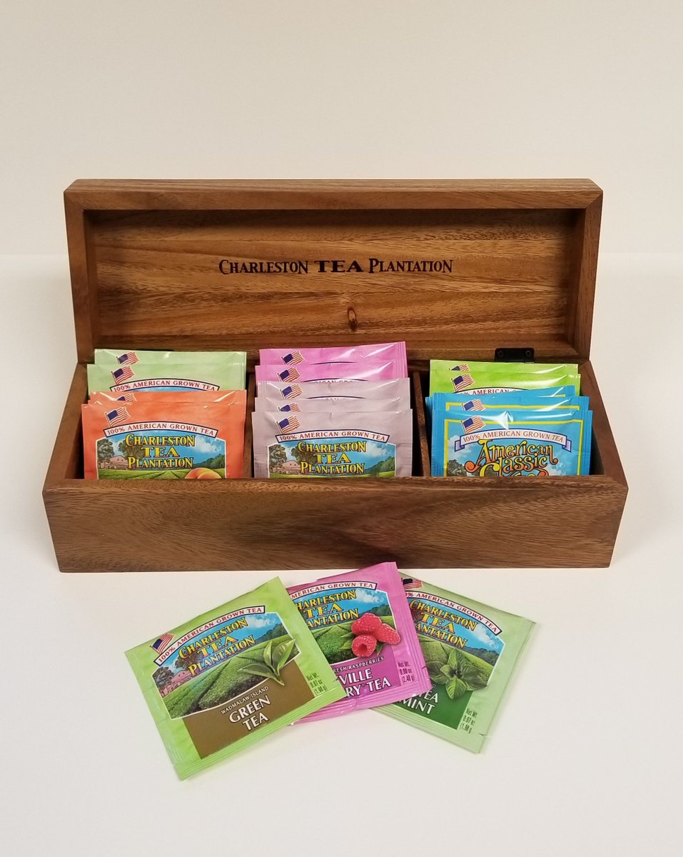 Our Charleston Tea Garden Acacia Wood Tea Chest comes with 18 individually wrapped pyramid tea bags and is a beautiful way to store your tea.

This favorite can now be shopped through our online shop at shop.charlestonteagarden.com! #drinktea #shoplocal