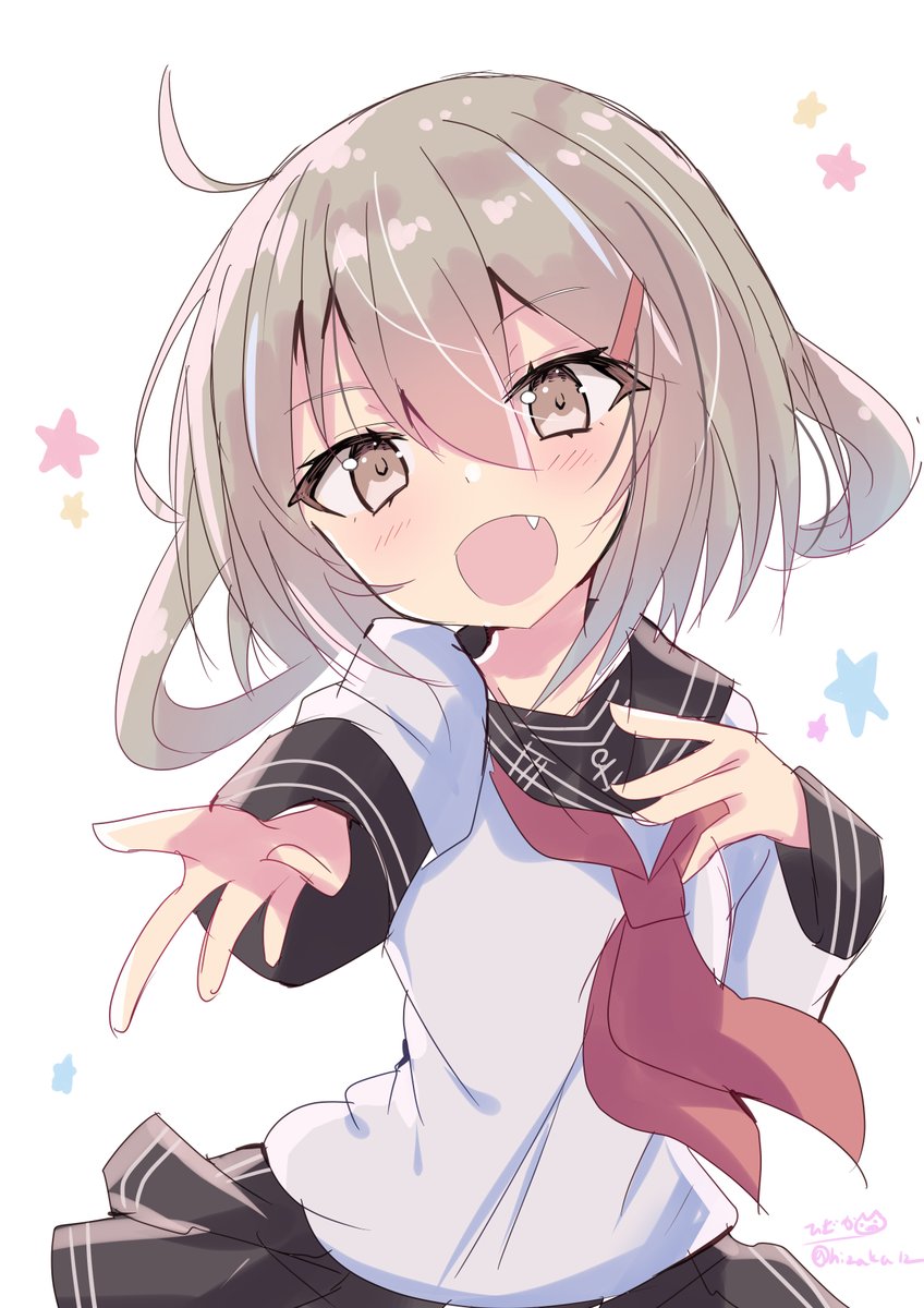 ikazuchi (kancolle) 1girl school uniform serafuku solo twitter username skirt white background  illustration images
