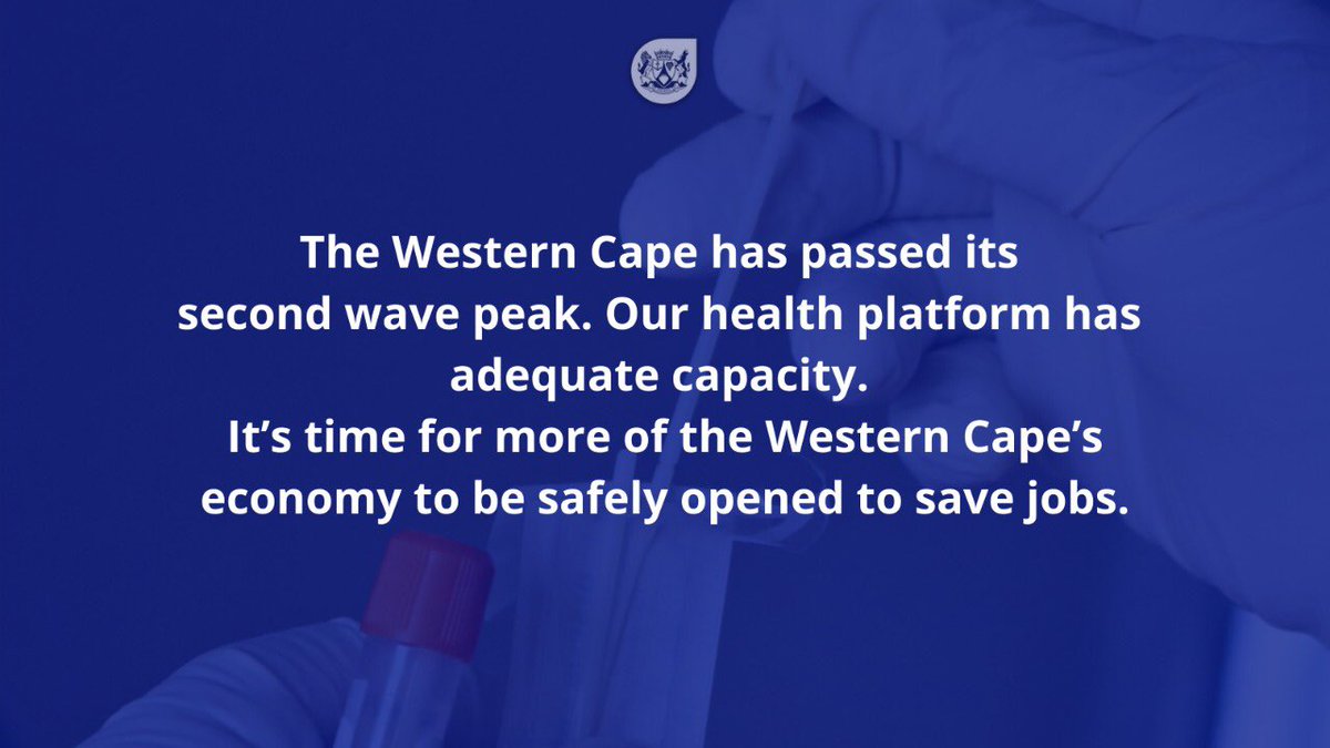 alanwinde's tweet photo. #DigicionUpdate π’ The Western Cape has passed its second wave peak. Our health platform has adequate capacity. Itβs time for more of the Western Capeβs economy to be safely opened to save jobs.
Statement π https://t.co/AQkafIK89v https://t.co/G7fGzYNdzK