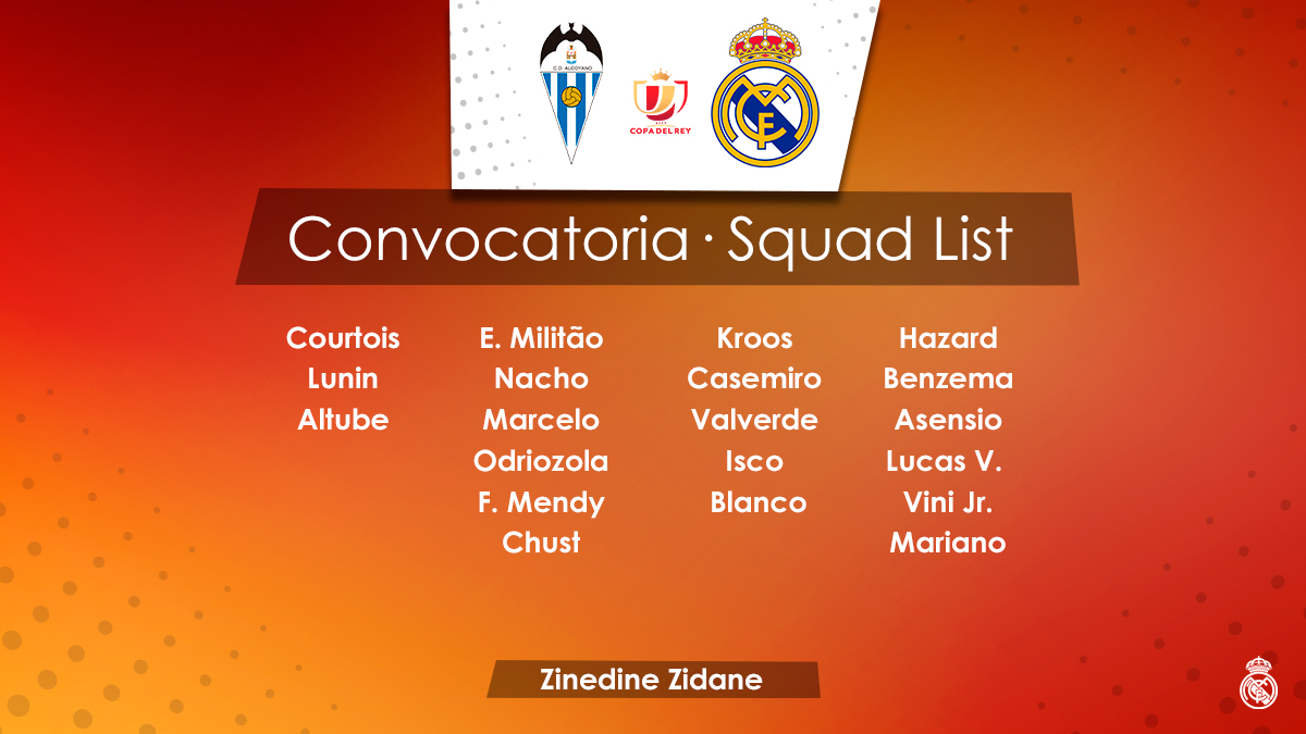 La convocatoria completa del Real Madrid ante el Alcoyano.