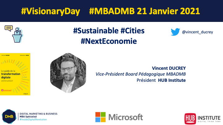#Proud #MBADMB #VisionaryDay
Happy de recevoir <a href="/vincent_ducrey/">Vincent Ducrey</a> #Sustainable #NextEconomie #Cities Jeudi Prochain, de 9h30 à 18h devant plus de 500 spectateurs de la #communauté @MBADMB en partenariat avec <a href="/HUBInstitute/">HUB Institute</a> <a href="/microsoftfrance/">Microsoft France</a>  No VideoLive, échange réservé aux présents