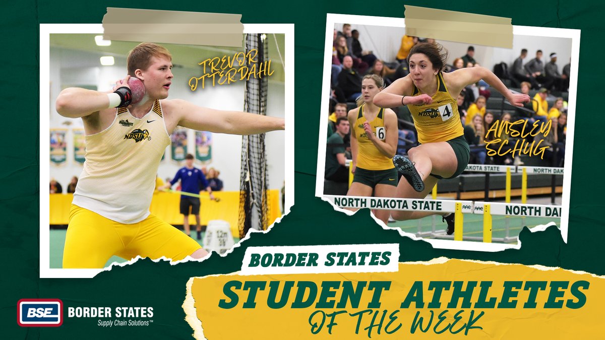 Both from <a href="/NDSUTrackField/">NDSU Track & Field / Cross Country</a>, congrats to Trevor &amp; Ansley our Border States Student-Athletes of the week. #GoBison 🤘

Trevor Otterdahl | So. | Throws | Rosemount, MN | <a href="/NDSUTrackField/">NDSU Track & Field / Cross Country</a>

Ansley Schug | Sr. | Hurdles | Woodbury, MN | <a href="/NDSUTrackField/">NDSU Track & Field / Cross Country</a>