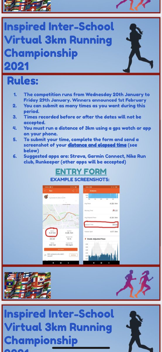 We are very excited to be taking part in the Inspired Group Inter-School Virtual 3km Championship. Simply run 3km, record your time and screenshot evidence, then upload via the link on your teams drive or from the link sent out in the newsletter weekly newsletter!👍<a href="/fulham_school/">Fulham School</a>