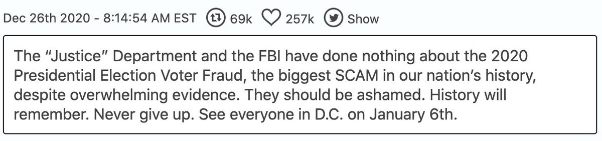 12/26-27: Trump announces his participation on Twitter. On Dec. 29, the FBI sends out a nationwide bulletin warning legislatures about attacks  https://apnews.com/article/fbi-warns-armed-protests-next-week-ec75b26289166b4afd30c15b0dd2ded5