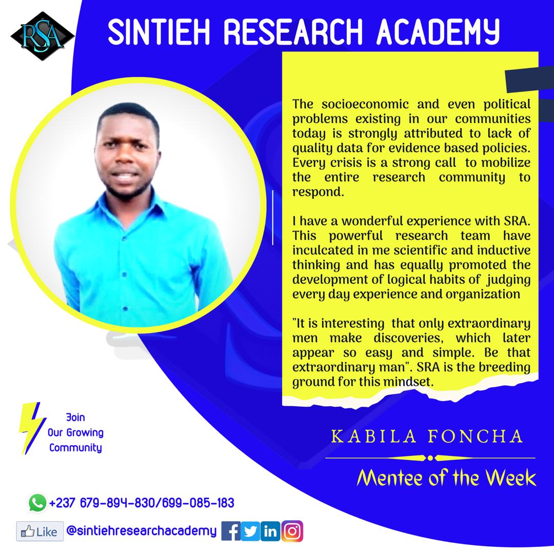 sracm237's tweet photo. It's a happy and joyous day at SRA.
Today we celebrate our mentees of the week: Mr. Kabila Foncha and Mrs. Keko Agnes.
Keeping leading the trail and making a difference.
#MenteeofTheWeek
#SRA https://t.co/ofNEJCXdFZ