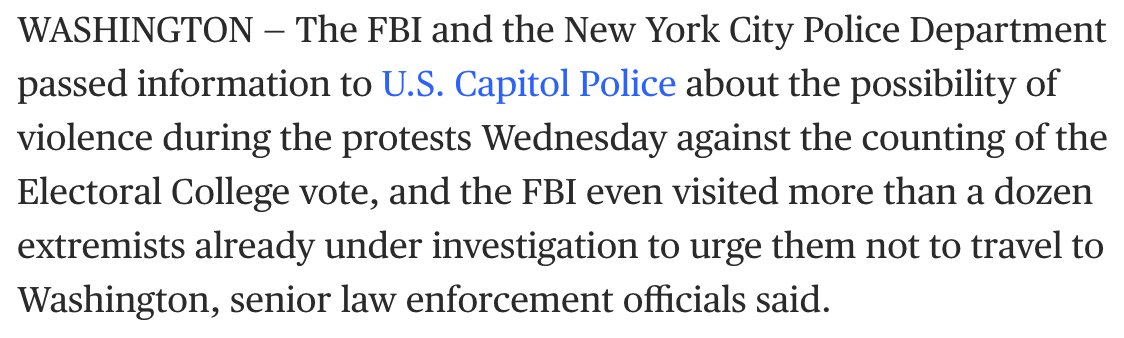 1/1: Trump tweets the time of his protest. Then he retweets “The calvary is coming” on Jan. 6!” Sounds like a war? About this time, the FBI begins visiting right wing extremists to tell them not to go--does the FBI tell the president?  https://www.nbcnews.com/news/crime-courts/fbi-nypd-told-capitol-police-about-possibility-violence-riot-senior-n1253646