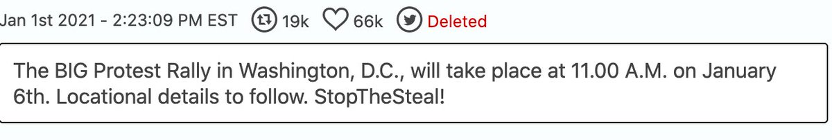 1/1: Trump tweets the time of his protest. Then he retweets “The calvary is coming” on Jan. 6!” Sounds like a war? About this time, the FBI begins visiting right wing extremists to tell them not to go--does the FBI tell the president?  https://www.nbcnews.com/news/crime-courts/fbi-nypd-told-capitol-police-about-possibility-violence-riot-senior-n1253646