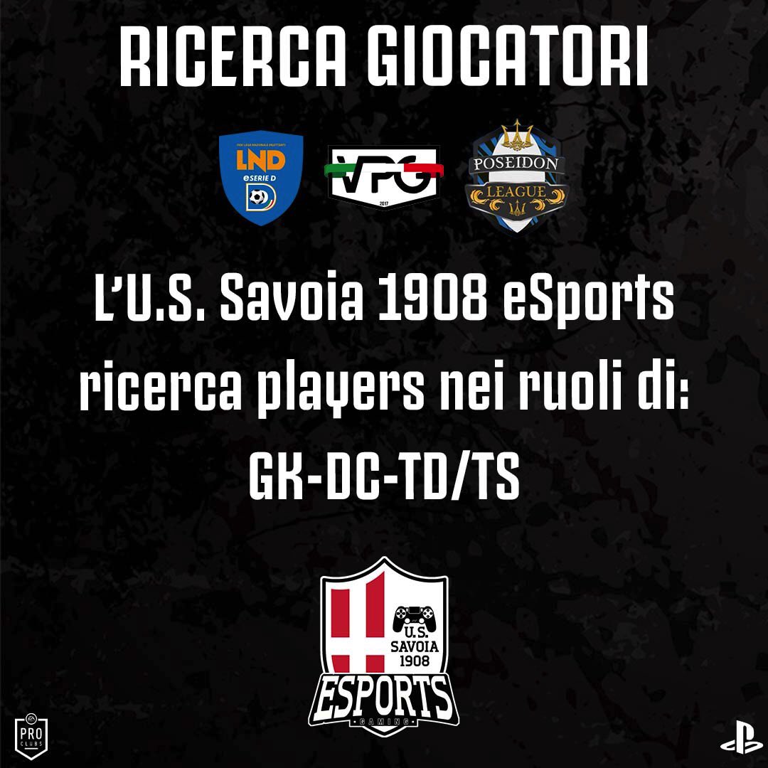 SavoiaeSports's tweet photo. 🔎 MERCATO 🔍

In vista delle prossime stagioni di @VPG_Italy e @Poseidonleague e del prosieguo della eSerie D, siamo alla ricerca di nuovi innesti!

Cerchiamo: GK-DC-TD/TS 🤍🖤

Competizioni: VPG Serie C, LND eSerie D, Poseidon Major League.

📩 Info in DM.

#BianchiAlè 🏳️ https://t.co/aqODT6jpBp