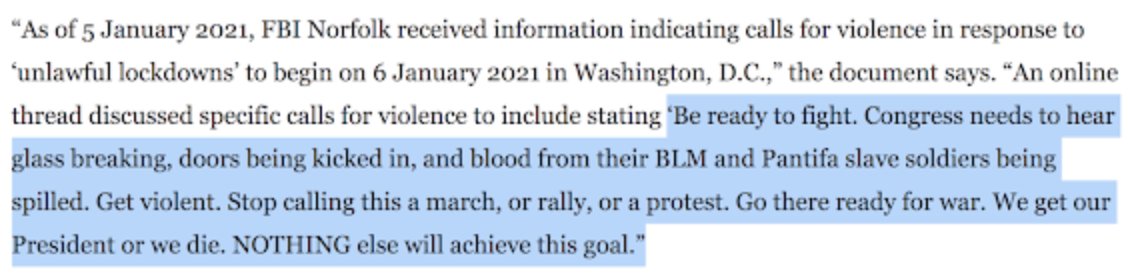 1/2: Trump called GA Gov. Kemp to pressure him to “find” votes for him to win. The same day, theDonald site users are openly calling for civil war on Jan 6th. Here’s the post that prompted an FBI intelligence report in VA a few days later.  https://jerylbier.blogspot.com/2021/01/fbi-warning-about-january-6th-war.html