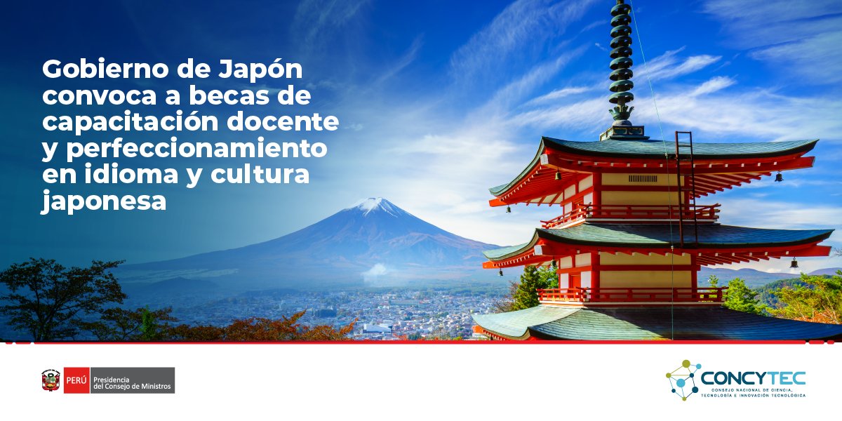😃 ¡Buenas noticias! 🤝🇵🇪🇯🇵 Como parte de la cooperación académica y las relaciones bilaterales entre el <a href="/ConcytecPeru/">Concytec Perú</a> y el gobierno del #Japón, se han abierto tres modalidades de becas dirigidas a docentes y estudiantes peruanos.

Inscríbete ➡️ bit.ly/3p1hpsp