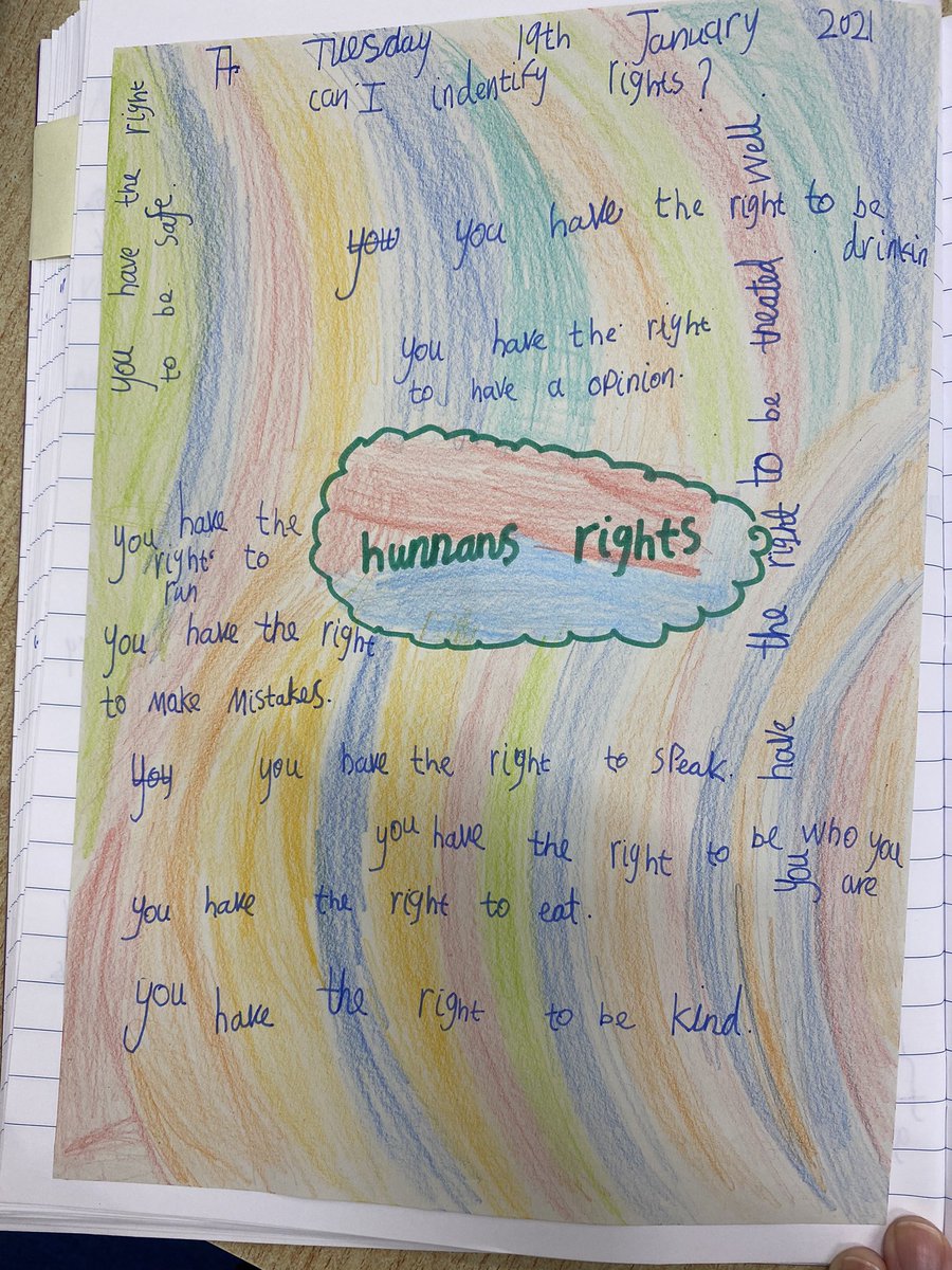 y3_bps's tweet photo. Some thoughtful work on human rights in 3BG this afternoon during our PSHE lesson. Hope our home learners completed this lesson today too! Please send us your work! @BirchfieldsPS @MrsCampbell1016 #homelearningBPS https://t.co/mnqJdfpMYo