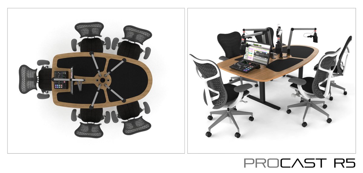 AKAdesignuk's tweet image. The ProCast R5 is the newest addition to our #podcast desk range. This 5 seater desk can accommodate a presenter 
&amp;amp; 4 guests &amp;amp; has an electric sit-stand feature.

Acoustic pads are set into the main worktop to stop reflections &amp;amp; enhance your acoustic production.

#podcastdesk