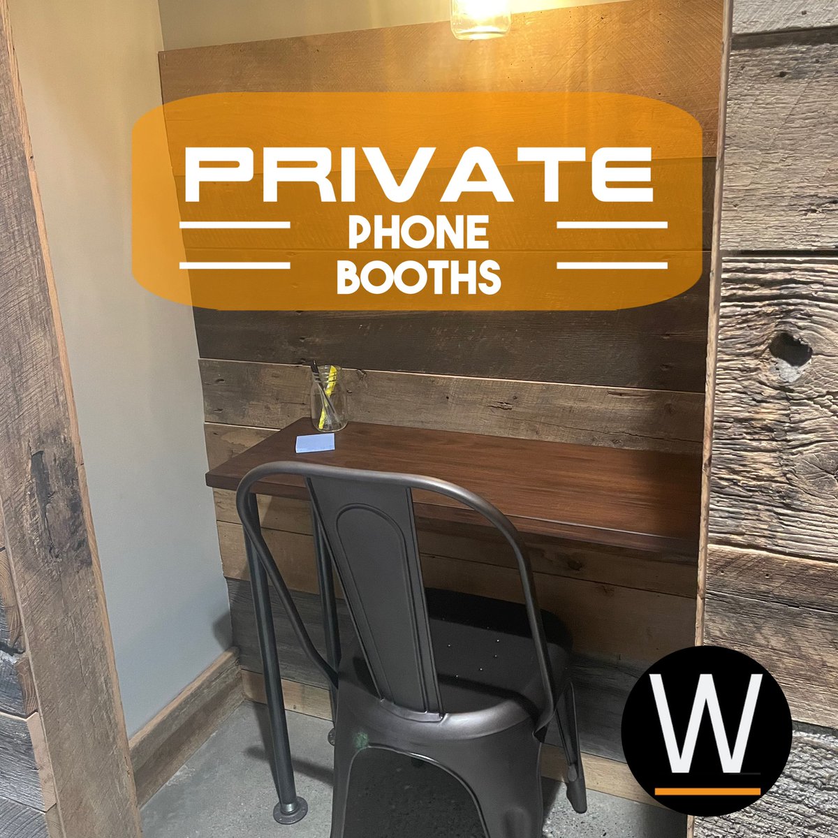 WyrkSpace's tweet photo. Need some privacy while coworking? Try our new private phone booths. It's the perfect space to take an important phone call or facetime! #coworking #office #phonebooth https://t.co/bDbQCIAhpg