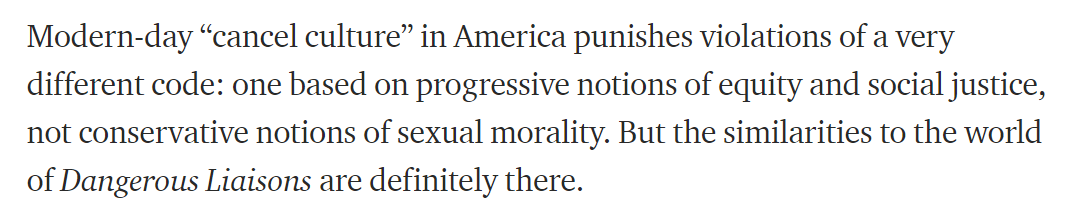 THREADIn a post about "cancel culture,"  @CathyYoung63 makes it clear that it's only "cancel culture" when the cancelation is motived by "progressive notions of equity and social justice."In other words, anti-CC is not apolitical. It's about opposing the woke.