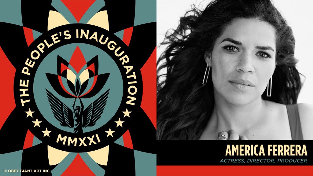 During the #PeoplesInauguration, we’ll be blessed with the sounds of the @ResistanceRev 🎶+ a conversation between @AmericaFerrera + @valariekaur. Register to join us: bit.ly/ActivateRevolu… Art: @obeygiant