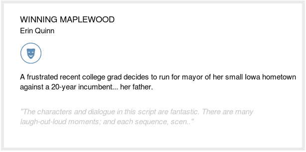 theblcklst's tweet photo. WINNING MAPLEWOOD by Erin Quinn is a script our readers loved last week. Read it here: https://t.co/EgpeBhfhWZ #BlackListWeekendRead https://t.co/yOIdnvmzhI