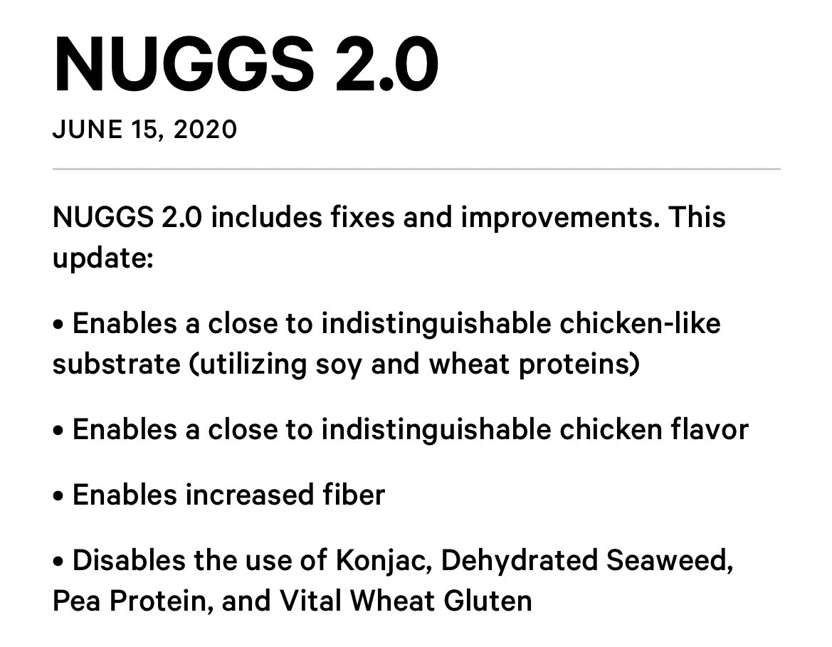 cabel's tweet image. I intended to make fun of this, but actually, these chicken nuggets have better release notes than most apps