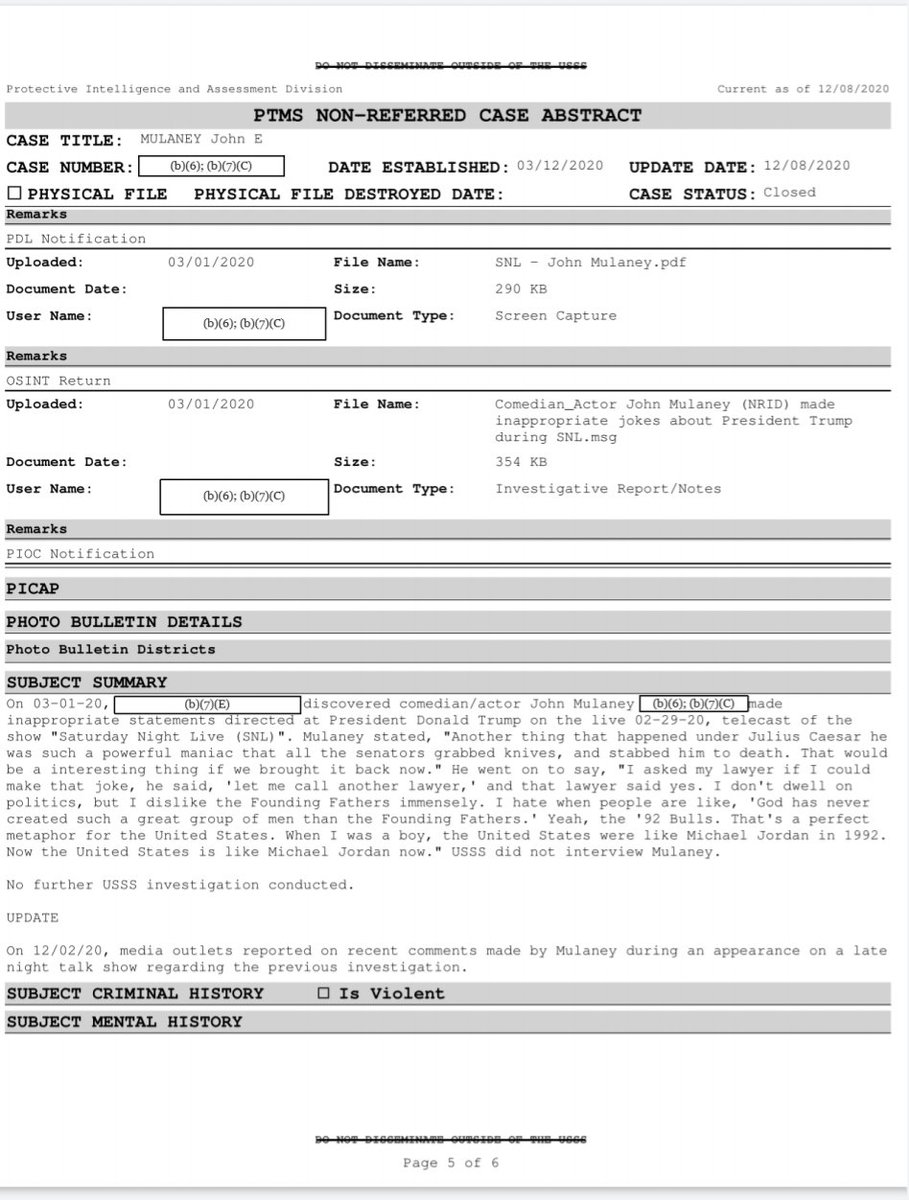 JasonLeopold's tweet image. NEW: Remember when comedian John Mulaney said last year Secret Service investigated him b/c of a joke he made during his SNL monologue abt Julius Ceaser being stabbed?

Well, I filed a #FOIA w/Secret Service &amp;amp; they just gave me 27 pgs. Agency stopped short of investigating him.