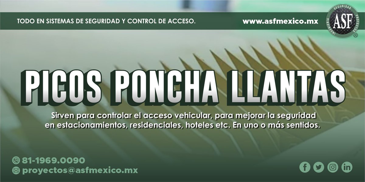 #ControlDeAccesoVehicular #PicosPonchaLlantas su apertura puede ser manual o automática, se pueden complementar con #barrerasVehiculares y otros sistemas de seguridad, servicio de venta, instalación y mantenimiento. Mas información: proyectos@asfmexico.mx #sistemasdeseguridad